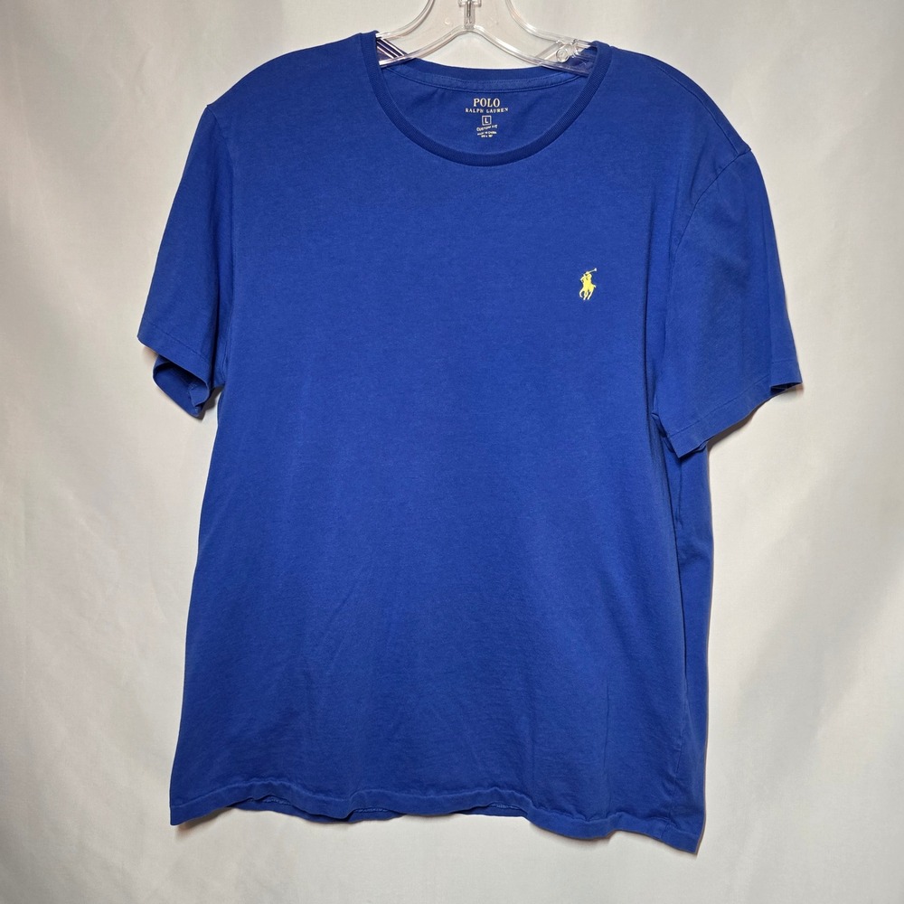 Polo Ralph Lauren Mens Custom Fit Crew Neck T-Shirt Royal Blue Yellow Pony Large